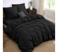 Dreamzie - Juego de Cama de 4 Piezas, Funda nordica Cama 150, Sábana Bajera de 160x200 cm y 2 Fundas de Almohada de 65 x 65 cm, Color Negro, para Cama Doble, 100 Hilos/cm2 de Microfibra, Oeko-Tex