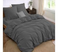 Dreamzie - Juego de Cama de 4 Piezas, Funda nordica Cama 150, Sábana Bajera de 160x200 cm y 2 Fundas de Almohada de 65 x 65 cm, Color Gris, para Cama Doble, 100 Hilos/cm2 de Microfibra, Oeko-Tex