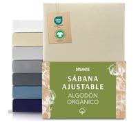 Dreamzie Premium Sabanas 120x200 cm hasta 130x200 cm, Sabana Bajera 120x200 cm hasta 130x200 cm Ajustable Algodon Orgánico, 150 g/m² - Beige - Certificada sin Productos Químicos (Oeko Tex)