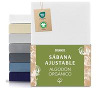 Dreamzie Premium Sabanas 70x160 cm, Sabana Bajera 70x160 cm Ajustable Algodon Orgánico, 150 g/m² - Blanco - Certificada sin Productos Químicos (Oeko Tex)
