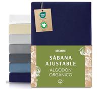 Dreamzie Premium Sabanas 80x200 cm, Sabana Bajera 80x200 cm Ajustable Algodon Orgánico, 150 g/m² - Azul Oscuro - Certificada sin Productos Químicos (Oeko Tex)