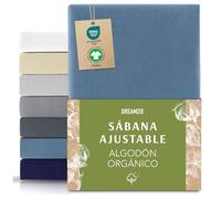 Dreamzie Premium Sabanas 90x200 cm hasta 100x200 cm, Sabana Bajera 90x200 cm hasta 100x200 cm Ajustable Algodon Orgánico, 150 g/m² - Azul - Certificada sin Productos Químicos (Oeko Tex)