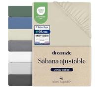 Dreamzie Sabana Bajera 120x190 / 120x200 Ajustable Algodon Jersey, Altura colchon 25 cm hasta 22 cm, Oeko-Tex Certificado, hipoalergenica, Beige