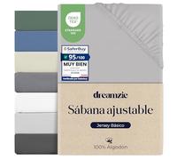 Dreamzie Sabana Bajera 120x190 / 120x200 Ajustable Algodon Jersey, Altura colchon 25 cm hasta 22 cm, Oeko-Tex Certificado, hipoalergenica, Gris
