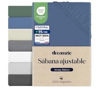 Dreamzie Sabana Bajera 80x200 Ajustable Algodon Jersey, Altura colchon 15 cm hasta 12 cm, Oeko-Tex Certificado, hipoalergenica, Azul