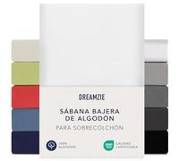 Dreamzie Sabanas 140x200 cm - 160x200 cm, Sabana Bajera para Colchones de hasta 15 cm de Altura, 100% Algodon 150 g/m² - Blanco- Certificada sin Productos Químicos (Oeko Tex)