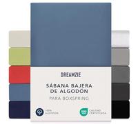 Dreamzie Sabanas 140x200 cm - 160x200 cm, Sabana Bajera para Colchones de hasta 37 cm de Altura, 100% Algodon 150 g/m² - Azul- Certificada sin Productos Químicos (Oeko Tex)