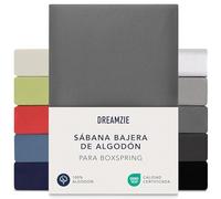 Dreamzie Sabanas 140x200 cm - 160x200 cm, Sabana Bajera para Colchones de hasta 37 cm de Altura, 100% Algodon 150 g/m² - Antracita- Certificada sin Productos Químicos (Oeko Tex)