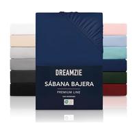 Dreamzie Sabanas 180x200 cm - Grandes Solapas de hasta 33 cm - 100% Microfibra - Azul Oscuro - Certificada sin Productos Químicos (Oeko Tex), Sabanas bajeras Completamente Elásticas