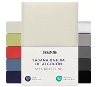 Dreamzie Sabanas 180x200 cm - 200x200 cm, Sabana Bajera para Colchones de hasta 37 cm de Altura, 100% Algodon 150 g/m² - Beige- Certificada sin Productos Químicos (Oeko Tex)