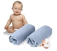 Dreamzie - Sábanas Bajeras Cuna 40x90cm - 100% Algodón Jersey - Lote de 2 | Sábana bebé Ajustable 50x90 y 40x90 · Colecho, Next2Me y Minicuna · Lavable a 60 °C · Certificado Oeko-Tex · Azul Claro