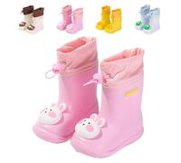 DRECAGE Botas de Agua para Niños y Niñas con Cordón ajustable en el Cuello Botas de lluvia Caucho Goma de Conejo Impermeable Rosa 22/23 EU 150 MM