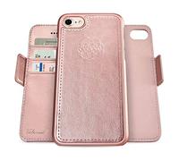 dreem Fibonacci 2 en 1 Funda iPhone SE 3 (2022), SE 2, & 8/7 Cuero Vegano Tipo Billetera | Funda Magnética Desmontable a Prueba de Golpes TPU Fino | Protección RFID | Caja de Regalo | Oro Rosa