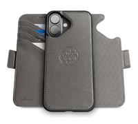 dreem Fibonacci Compatible con iPhone 16 Plus Funda Cartera/Funda 2 en 1 a Prueba de Golpes y Folio Desmontable de Cuero Vegano, Compatible con MagSafe, protección RFID [Gris]