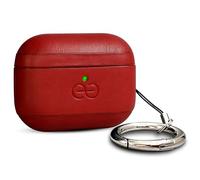 Dreem Real Leather AirPods Pro 3 Case Cover, Keychain Carabiner Clip, for Apple AirPods Pro 3 Case, Leather + Protective Hard Plastic Shell, MagSafe Ok, with Reveal Motion Effect [Om:Red]
