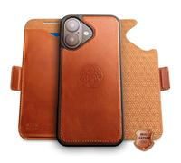 dreem Real Leather for iPhone 17 Case Wallet, Revolutionary Phone Stand, MagSafe-Fit, Magnetic Detachable Flip Cover, RFID Blocking Card Holder, Gift-Box [Fibonacci:Caramel]