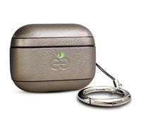 Dreem Vegan Leather AirPods Pro 3 Case Cover, Keychain Carabiner Clip, for Apple AirPods Pro 3 Case, Leather + Protective Hard Plastic Shell, MagSafe Ok, with Reveal Motion Effect [Om:Metal]