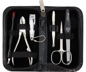 DREI SCHWERTER - Juego de manicura de 6 piezas de Alemania Torino | Set en estuche de piel auténtica negro | Contenido: tijeras para cutículas, cortaúñas, pinzas de uñas, pinzas, lima de uñas de