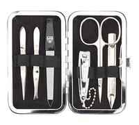 DREI SCHWERTER - Juego de manicura Lucca de 6 piezas | Juego de uñas en piel auténtica - estuche | Contenido: tijeras para cutículas, 2 pinzas, instrumento doble, cortaúñas, lima de uñas de zafiro