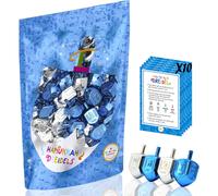 Dreidels de Hanukkah plateados y azules metalizados de The Dreidel Company con traducci n al ingl s. Incluye tarjeta con instrucciones detalladas