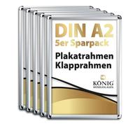 Dreifke® Marco para póster DIN A2, esquinas redondeadas, perfil de aluminio de 25 mm, plateado, incluye cristal protector antirreflectante y material de fijación, marco de aluminio plegable, 5