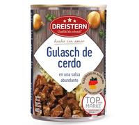 DREISTERN Goulash de cerdo 400 g I Con salsa picante I Guiso sabroso en lata reciclable I Larga duración gracias a la conservación natural I Calidad casera