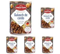DREISTERN Goulash de cerdo 400 g I Con salsa picante I Guiso sabroso en lata reciclable I Larga duración gracias a la conservación natural I Calidad casera (Paquete de 5)