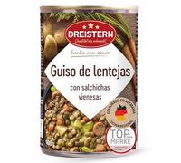 DREISTERN Guiso de lentejas 400 g I Con salchichas vienesas & verduras I Estofado sabroso en lata reciclable I Larga duración gracias a la conservación natural I Calidad casera