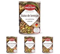 DREISTERN Guiso de lentejas 400 g I Con salchichas vienesas & verduras I Estofado sabroso en lata reciclable I Larga duración gracias a la conservación natural I Calidad casera (Paquete de 4)