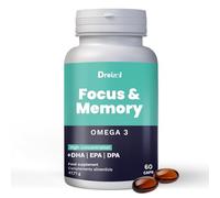 Dreizol by Brudy Lab - Focus & Memory - Nootrópico de alta dosis - Omega 3 con alto contenido en DHA, EPA y DPA, Vitamina A, Luteína y Zeaxantina - Ayuda a la Memoria y la Concentración - 60 Cápsulas