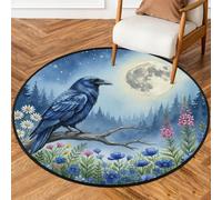 Drekrid Alfombra redonda de 3 pies - Raven Moon lavable para interiores, alfombra antideslizante para dormitorio, sala de estar, sofá debajo de la mesa de comedor, decoración estética
