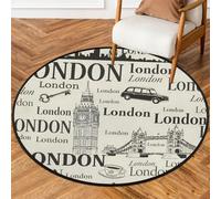 Drekrid Alfombra redonda de 90 cm, alfombra de entrada circular con temática de Londres, lavable, para dormitorio, sofá, sala de estar, guardería, decoración antideslizante, decoración estética de