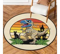 Drekrid Alfombra redonda de 90 cm - Alfombra de entrada con diseño de dinosaurio zombi de Halloween, lavable, antideslizante, alfombra para interiores, alfombra para sala de estar, dormitorio, sofá