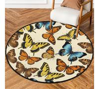 Drekrid Alfombra redonda de 90 cm - Alfombra de entrada con diseño de mariposa salvaje retro lavable para habitación de niños, sofá, guardería, decoración estética, alfombra antideslizante