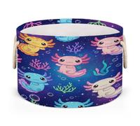 Drekrid Axolotls - Cestas de almacenamiento grandes, organizador redondo de coral con asas, cesta plegable para ropa sucia para juguetes de niños, manta, dormitorio, sala de estar, decoración del