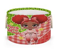 Drekrid Canastas de almacenamiento grandes - Black Girl Magic Red Nursery Organizador redondo con asas, cesta plegable para ropa sucia para juguetes de niños, manta, dormitorio, sala de estar