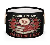 Drekrid Canastas de almacenamiento grandes - Books Are My Valentine - Caja organizadora redonda con asas, cesta plegable para ropa sucia para juguetes de niños, manta, dormitorio, sala de estar