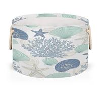 Drekrid Canastas de almacenamiento grandes - Caja organizadora de concha marina náutica con asas, plegable, redonda, para ropa sucia, juguetes para niños, manta para mascotas, dormitorio, sala de