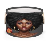 Drekrid Canastas de almacenamiento grandes, organizador redondo Afro Queen con asas, cesta plegable para ropa sucia para juguetes de niños, manta, dormitorio, sala de estar, decoración del hogar