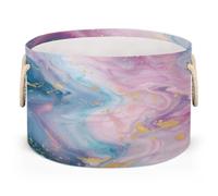 Drekrid Canastas de almacenamiento redondas grandes - Canastas de almacenamiento plegables de mármol verde azulado morado para guardería, cesta de lavandería para juguetes de niños, manta, dormitorio