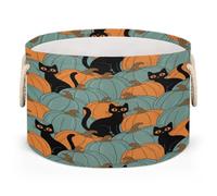 Drekrid Cestas de almacenamiento grandes - Caja organizadora redonda plegable de calabaza para gatos negros, cesta de lavandería para juguetes de niños, manta, dormitorio, sala de estar, decoración