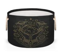 Drekrid Cestas de almacenamiento grandes - Earth Cosmos - Caja organizadora redonda con asas, cesta plegable para ropa sucia para juguetes de niños, manta, dormitorio, sala de estar, decoración del