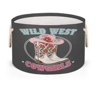 Drekrid Cestas de almacenamiento grandes - Wild West Cowgirls Nursery Organizador redondo con asas, cesta plegable para la ropa sucia para juguetes de niños, manta, dormitorio, sala de estar