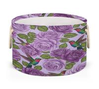 Drekrid Cestas grandes y redondas de almacenamiento - Colibrí púrpura rosa vivero caja organizadora plegable para ropa sucia juguetes de niños, manta, dormitorio, sala de estar, decoración del hogar