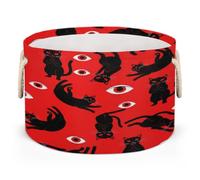 Drekrid Cestas grandes y redondas de almacenamiento - Organizador plegable de gatos negros para Halloween, cesta de lavandería para juguetes de niños, manta, dormitorio, sala de estar, decoración del