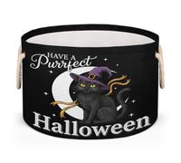 Drekrid Cestas grandes y redondas de almacenamiento - Organizador plegable para guardería de gatos negros de Halloween, cesta de lavandería para juguetes de niños, manta, dormitorio, sala de estar