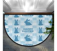 Drekrid Felpudo semicircular para puerta, diseño de conejo azul con texto "Happy Easter Blue Bunny, absorbente, antideslizante, semicircular, lavable, para cocina, inodoro, mesita de noche, 90 x 60 cm