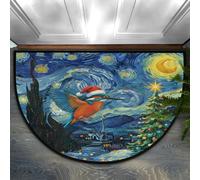 Drekrid Felpudo semicircular para puerta, diseño navideño estrellado, martín pescador, absorbente, antideslizante, semicircular, lavable, para cocina, baño, dormitorio, 90 x 60 cm