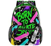Drekrid Mochila escolar de viaje para hombres y mujeres - Born To Skate Mochila ligera para niños y niñas, mochila para laptop de 15.6 pulgadas para estudiantes universitarios, escuela secundaria