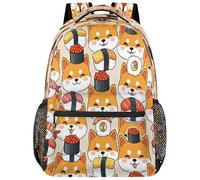 Drekrid Mochila escolar de viaje para mujeres y hombres, bonita mochila Shiba Inu Sushi, ligera, para niños y niñas, se adapta a laptop de 15.6 pulgadas para estudiantes universitarios, escuela